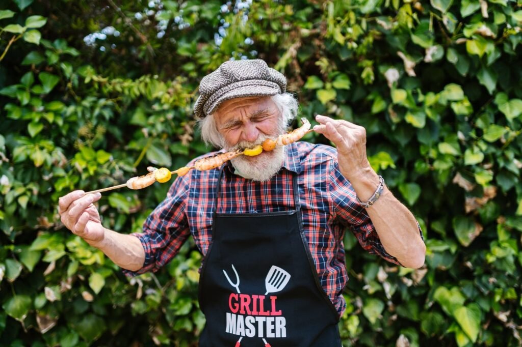 Senior man eating a soft meal comfortably